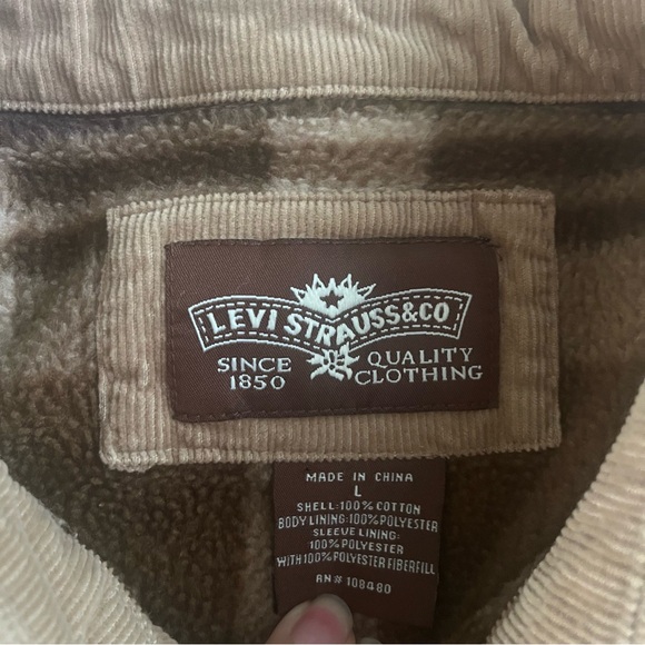 Levis Corduroy Coat Mens L Tan Brown Plaid Fleece Flannel Lined Barn Shacket CS - Picture 4 of 5